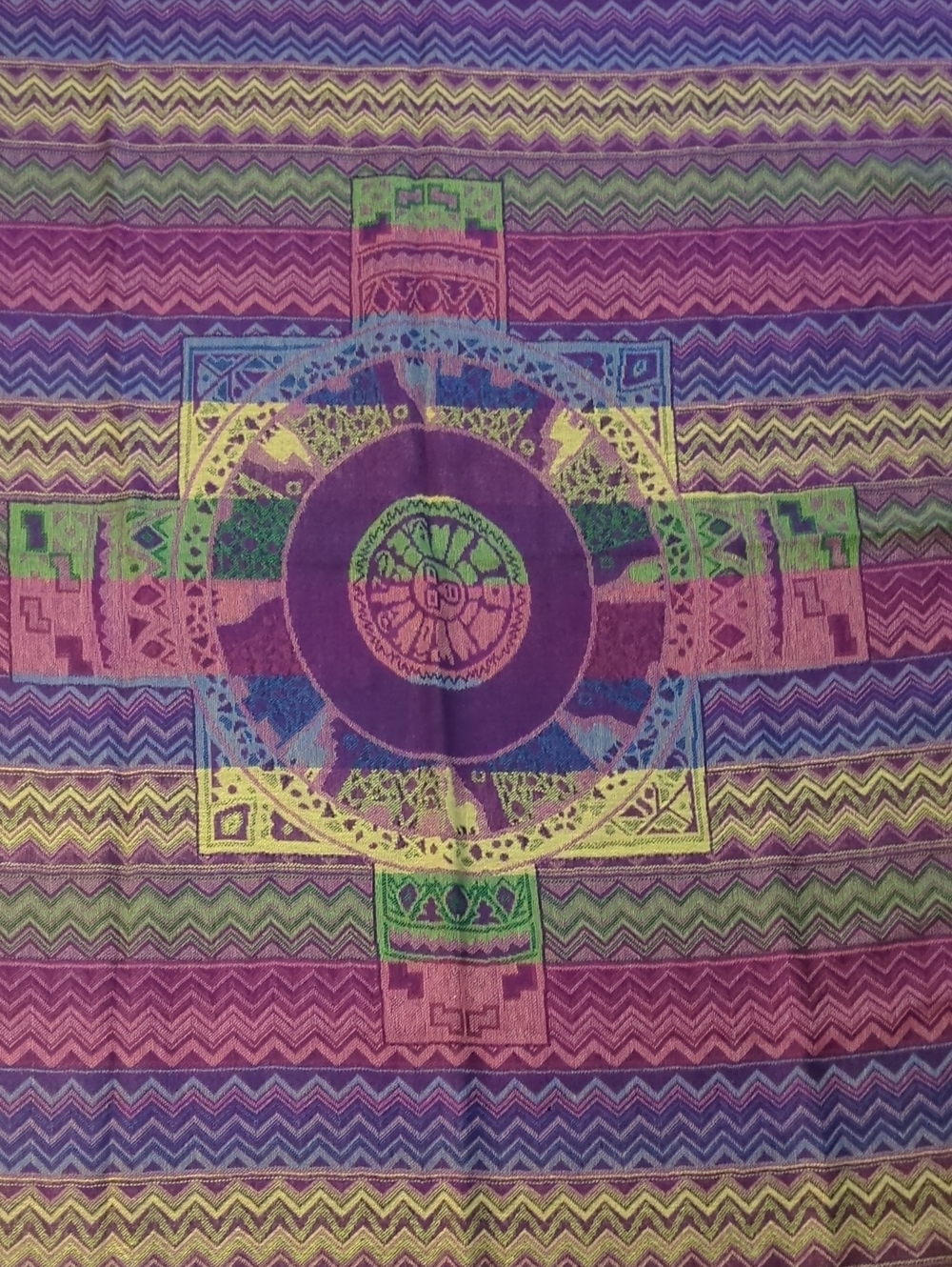 Boho Andean Pashmina Style Shawl Wrap Scarf Purple Fringe 27x70 Inca Southwester - Picture 3 of 14